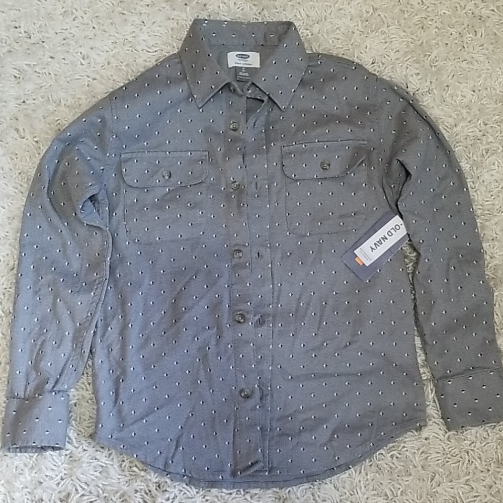 NWT Gray Diamond Button Down Boys Shirt 8